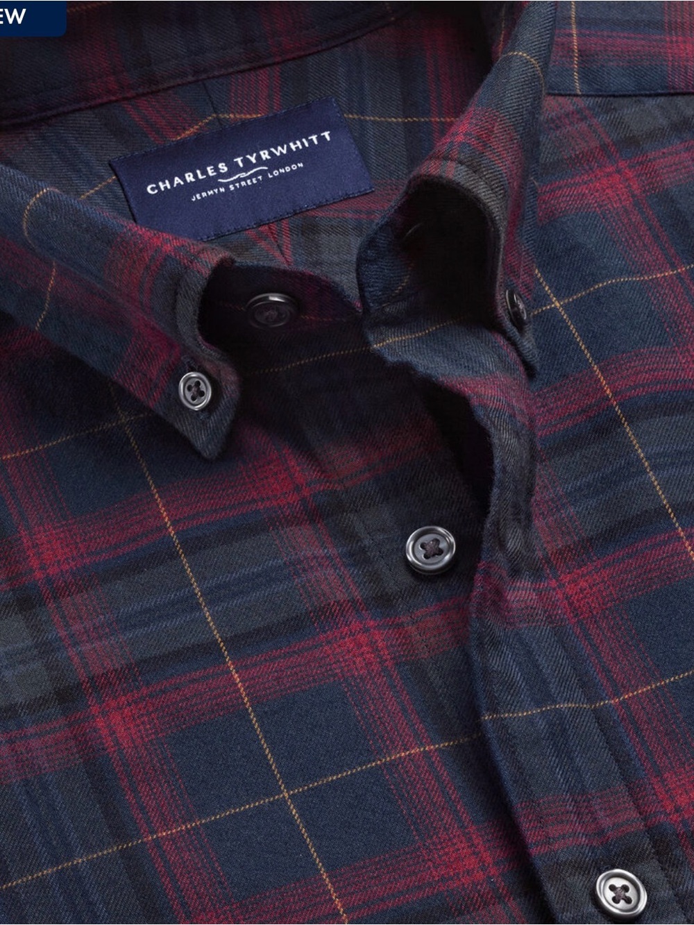 Charles Tyrwhitt Navy, Red & Gold Plaid Button-Down Shirt
